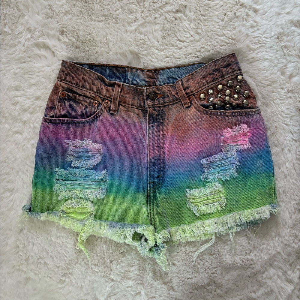 VTG 90s Reworked Levi’s - Multi Color Dyed Studded Denim High Rise Distressed